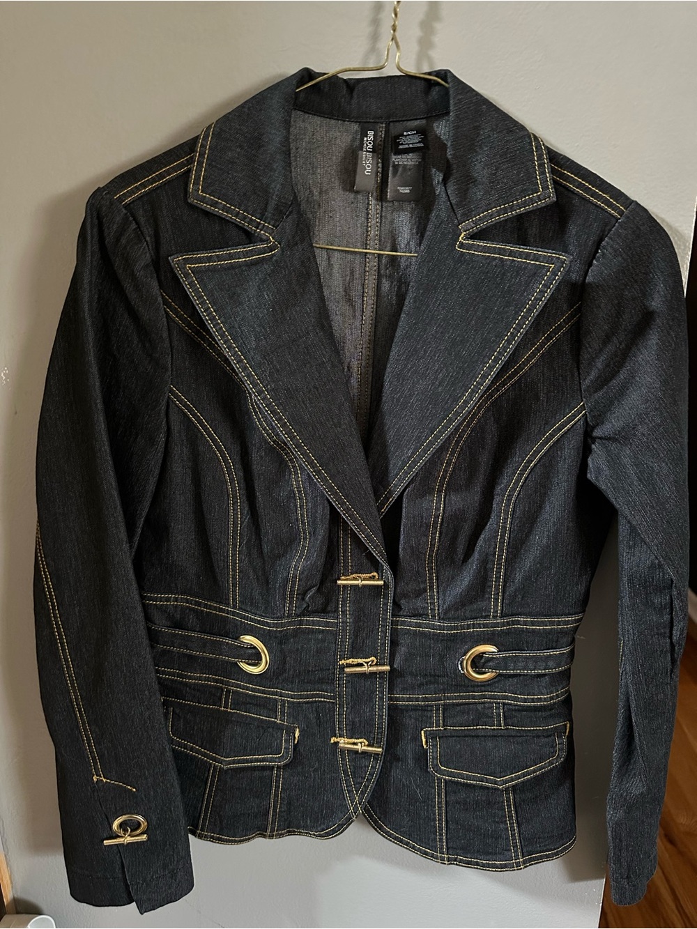 Bisou Bisou Black Denim Blazer with Gold Accents